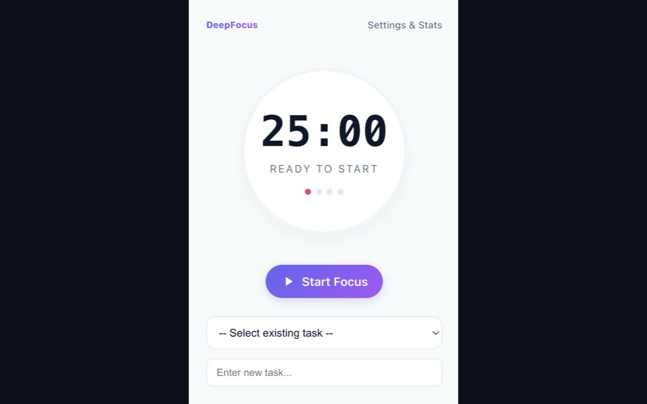 DeepFocus Popup Countdown Interface